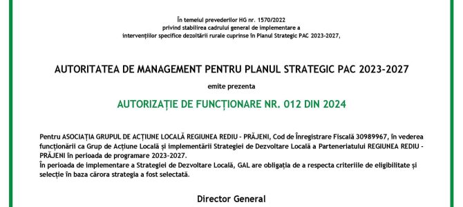 GAL Rediu Prăjeni obține Autorizația de Funcționare pentru perioada 2023-2027